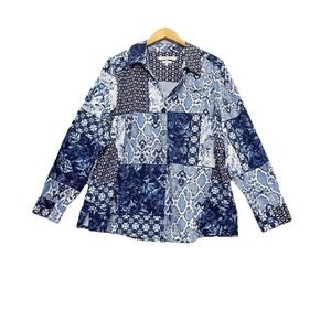 Foxcroft Paityn LS Shirt Button Mixed Print Patchwork Stretch Artsy Sz 2X NEW